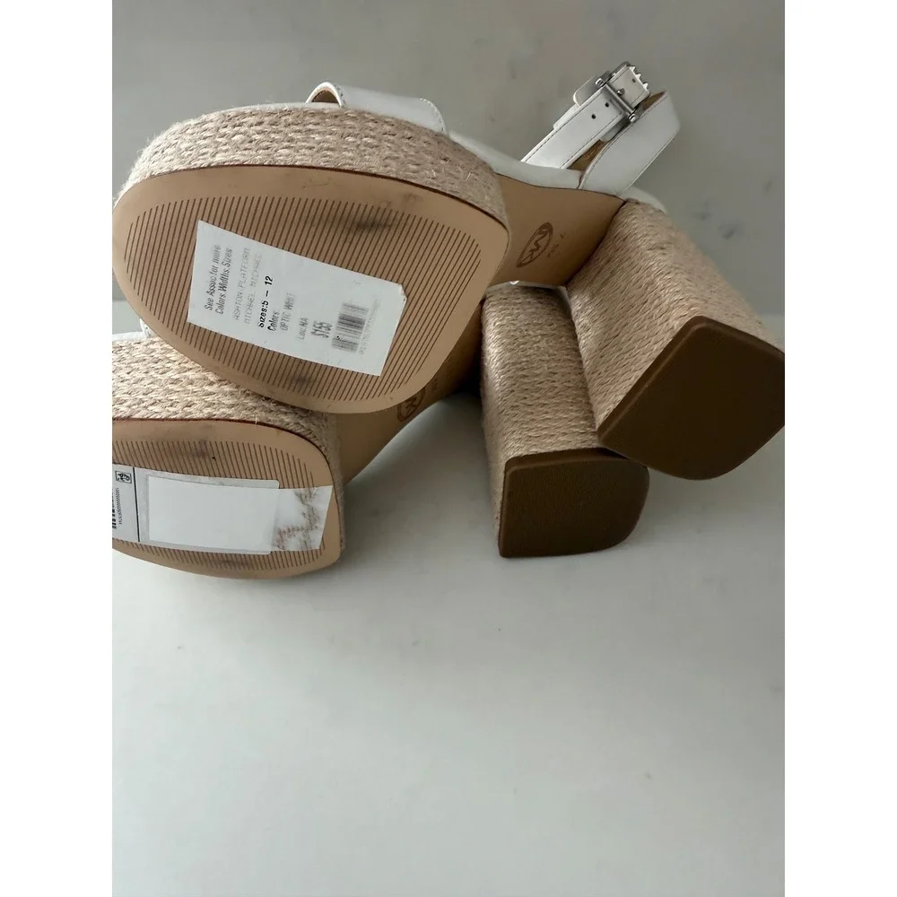 Michael Kors Ashton Platform Sandals Optic White Leather  Block Heel 7.5